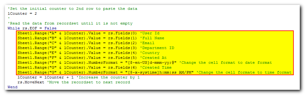 VBA Code to Read Excel Data using Connection String