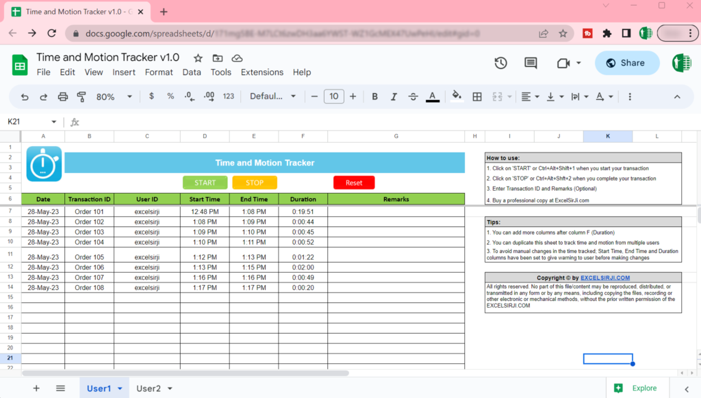 Time And Motion Study Excel Template