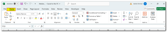 Excel Desktop Home Menu