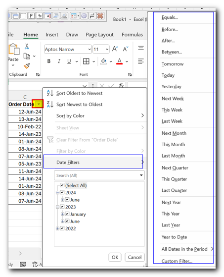 Filter Date Menu