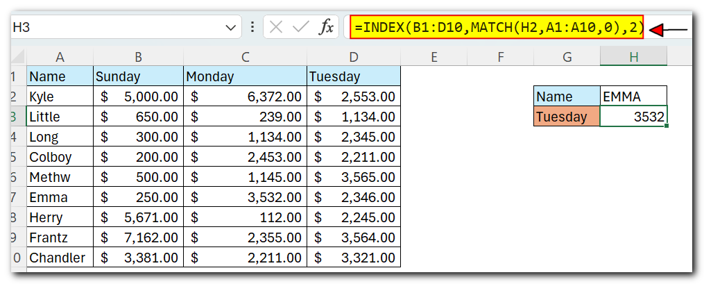 Index Match in Excel