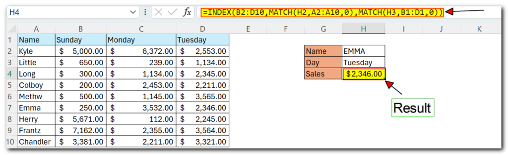 Index Match in Excel