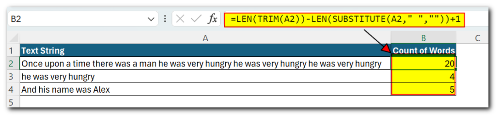 Count the words with LEN formula