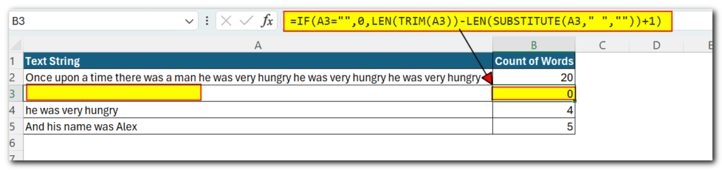 Count the words with IF formula