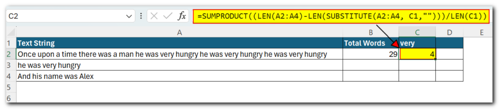 Count specific words in a range