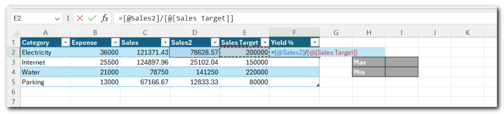 9.30 Excel Tables