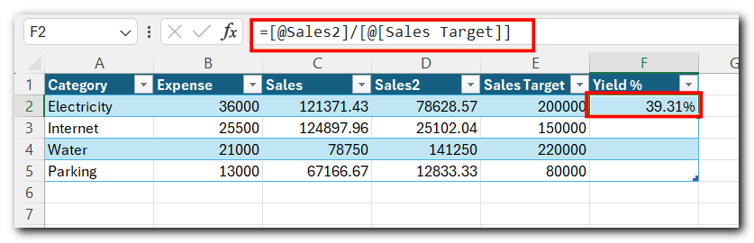 9.31 Excel Tables