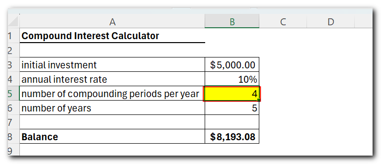 Quarterly compound interest calculation