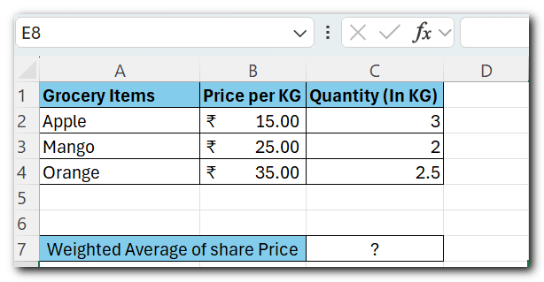 Example of weighted formula