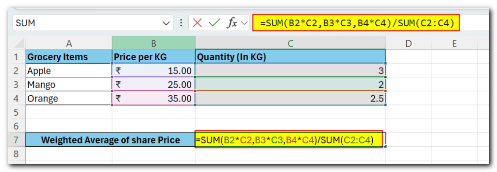 Divide sum formula