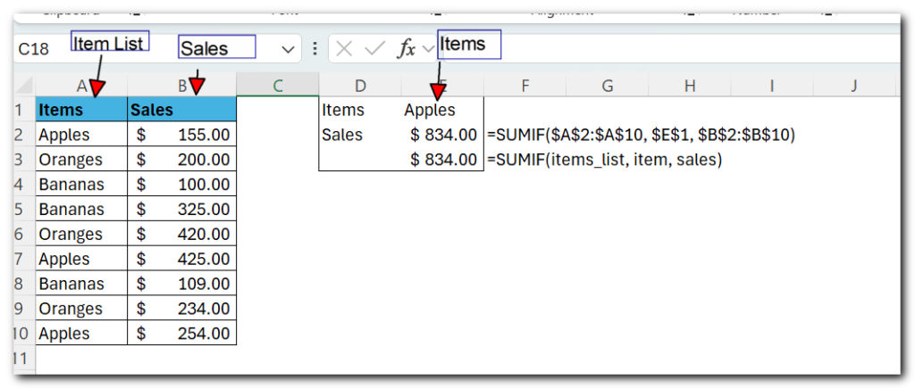 name mean in Excel