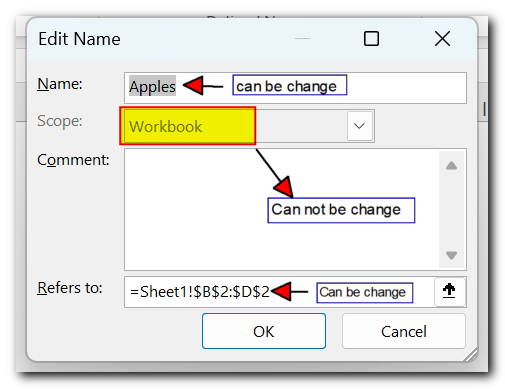 How to edit named range in Excel