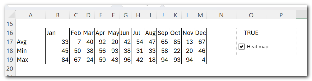 dynamic heat map in Excel with checkbox