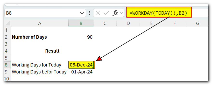 Days calculation with workday function