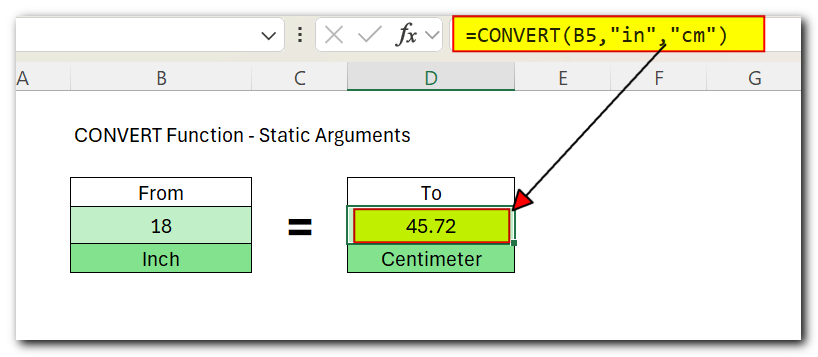 Convert Inches to centimeters in excel