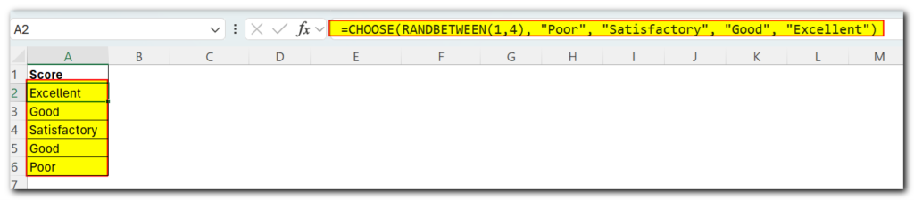 Excel CHOOSE function