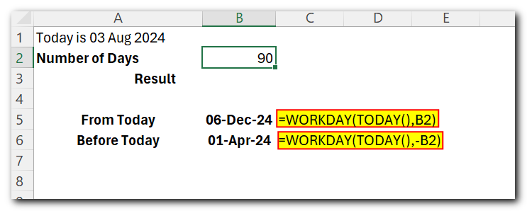 Days calculation with workday function