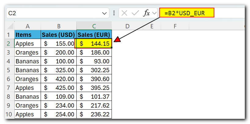 How to create an Excel name for a constant