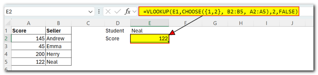 Excel CHOOSE function