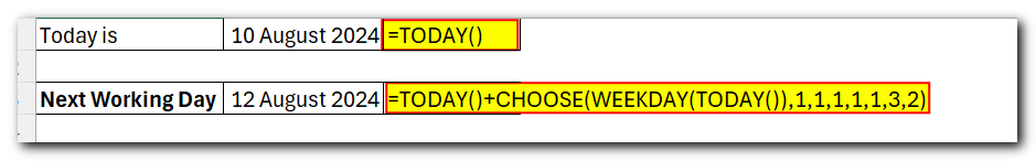 CHOOSE formula to return next working day​