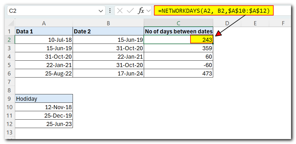 Data calculation with Holiday