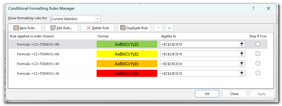 Color order formatting cells