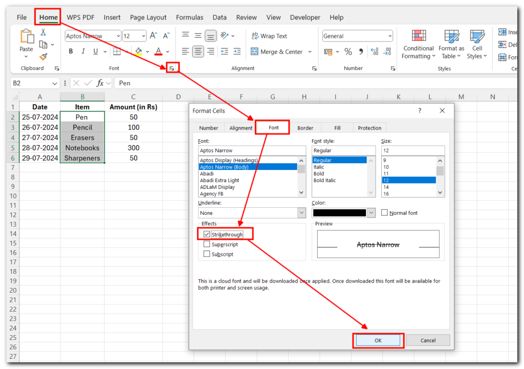 Strikethrough in Excel - 4 Easy Ways