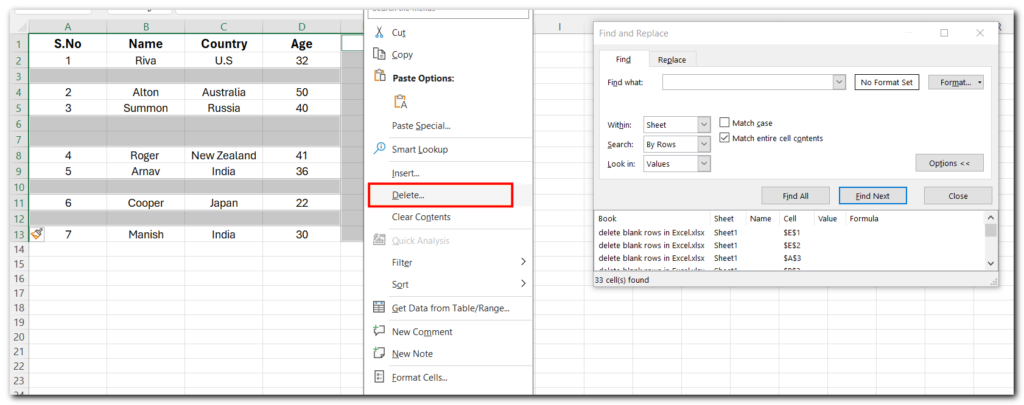 12.13 delete rows in excel