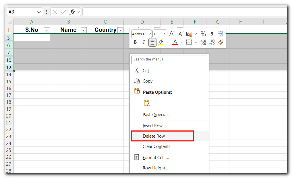 12.18 delete rows in excel