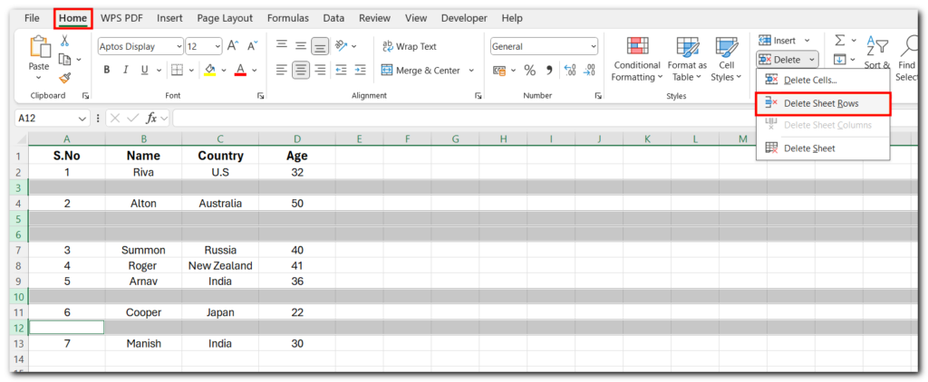 12.5 delete blank rows in excel