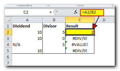 dividing numbers in two columns