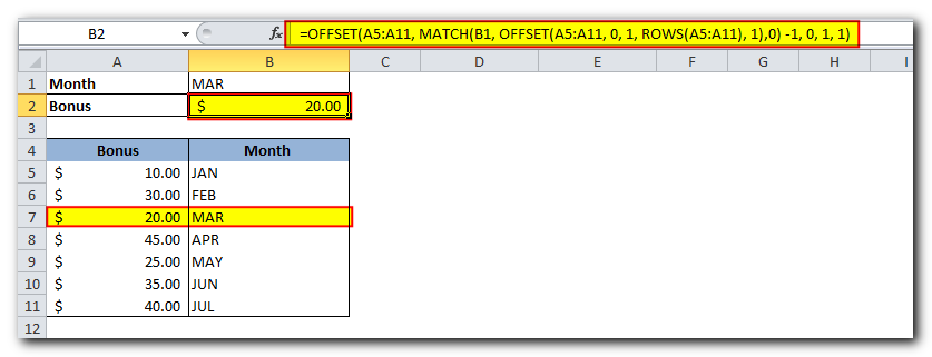 Offset Function in Excel