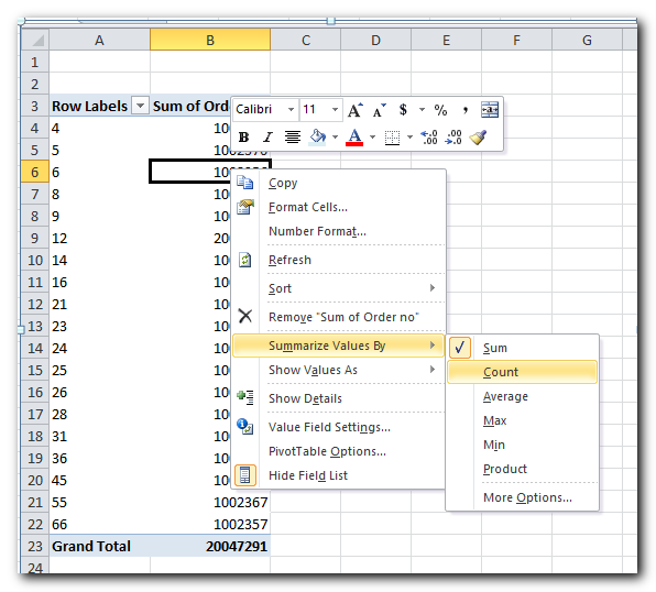 Summarize values by Count