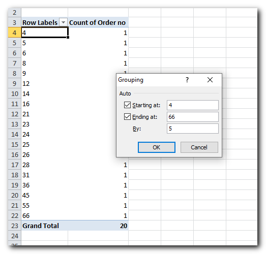 Create the intervals (bins)