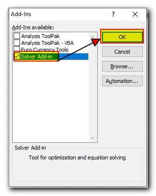 Solver Add-in box