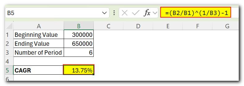 Direct way to create a CAGR calculator in Excel