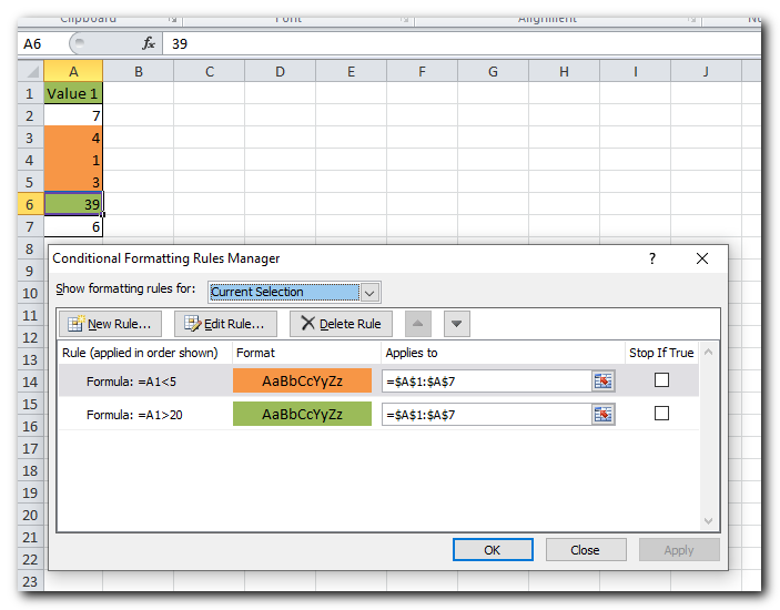 • Logical operators in Excel conditional formatting