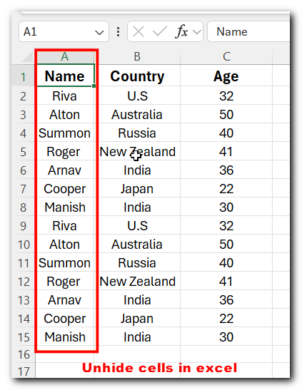 Unhide Cells in Excel - 5 Easy Methods