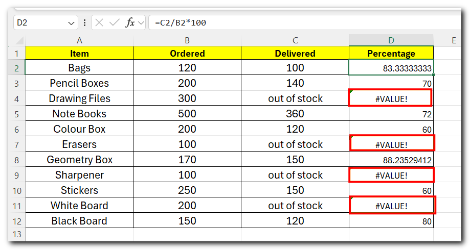 20.10 excel percentage