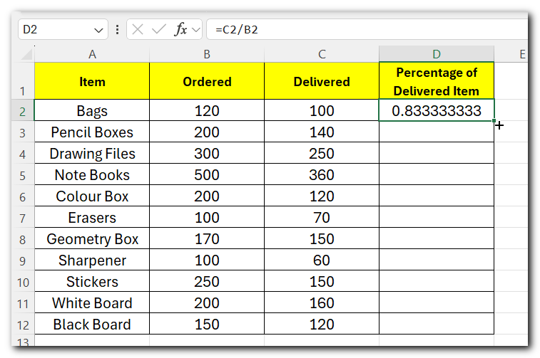 20.3 excel percentage