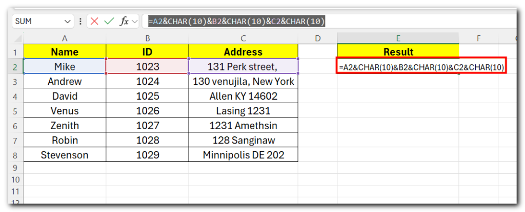 add new line in excel cell