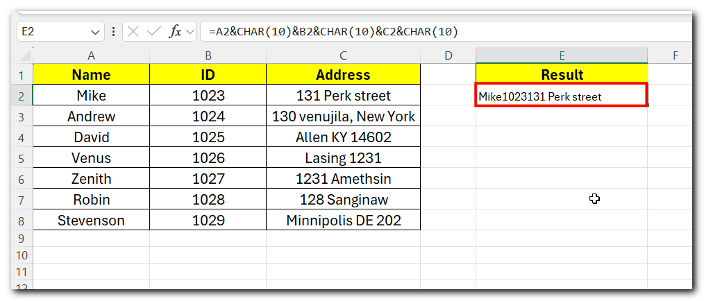 add new line in excel cell