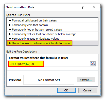 "Use formula to determine which cells to format