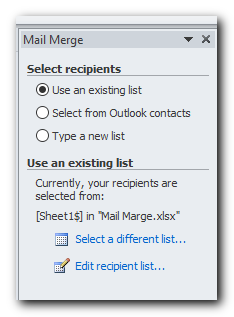 Once clicked, the Mail Merge pane will open on the right side