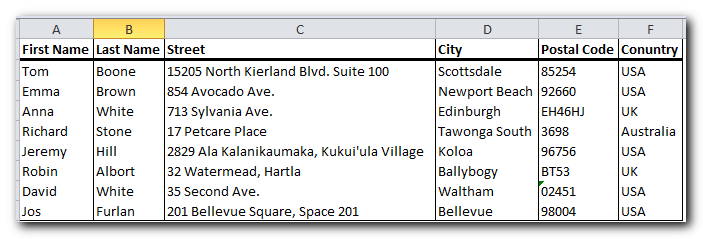 Preparing Excel spreadsheet for mail merge