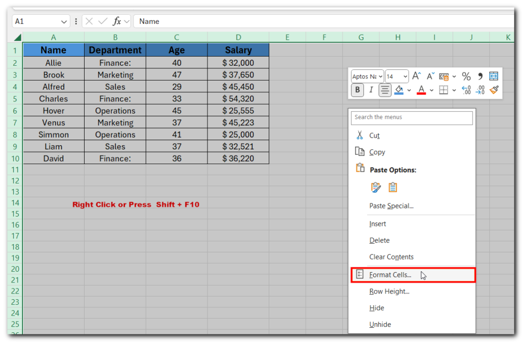 lock a column in excel