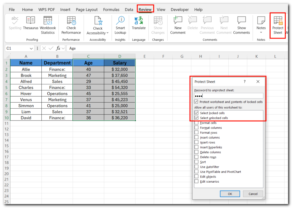 22.12 lock column in excel