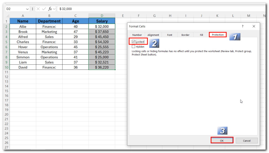 lock column in excel