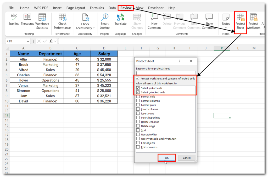 lock column in excel